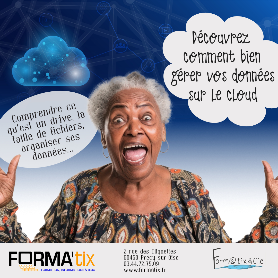 Affiche pour le cours d'informatique au magasin FORMATIX : comprendre le cloud